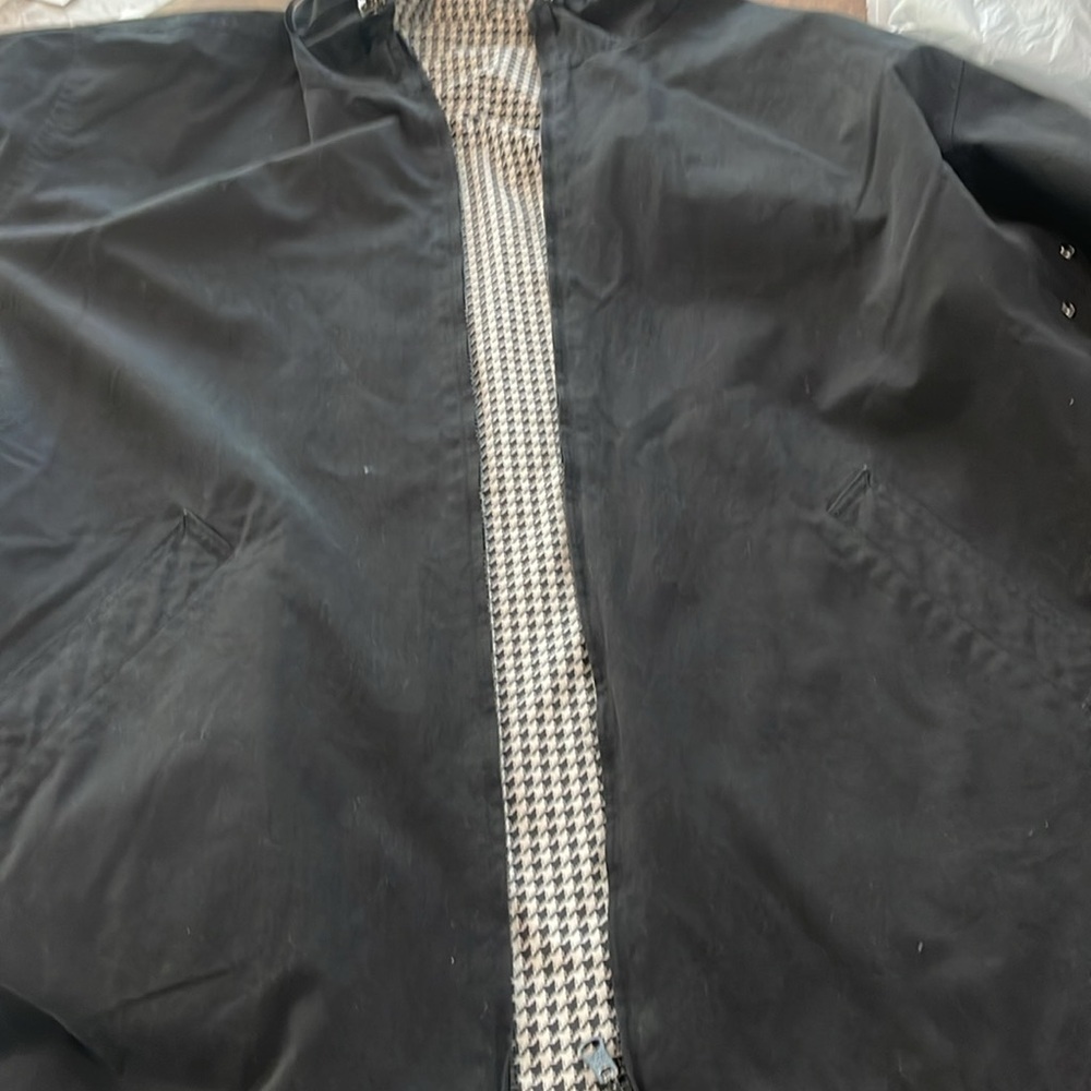 Jones of New York Black Houndstooth Reversible Hooded Jacket Sz Large Raincoat - Picture 16 of 16